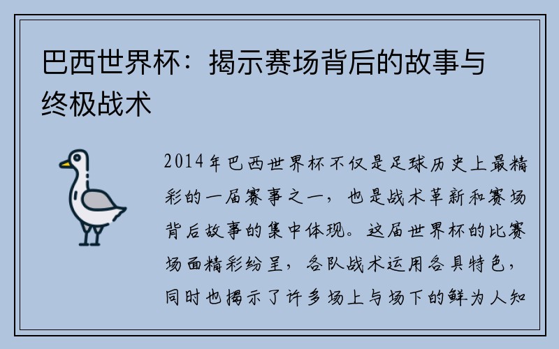 巴西世界杯：揭示赛场背后的故事与终极战术